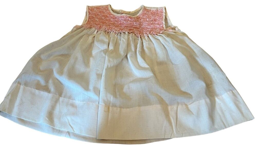 Handmade Smocked Baby Girls Cream Pink Dress 18 Months READ